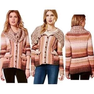 Sleeping on Snow Brown & Pink Boho Button Down Cardigan Size Small